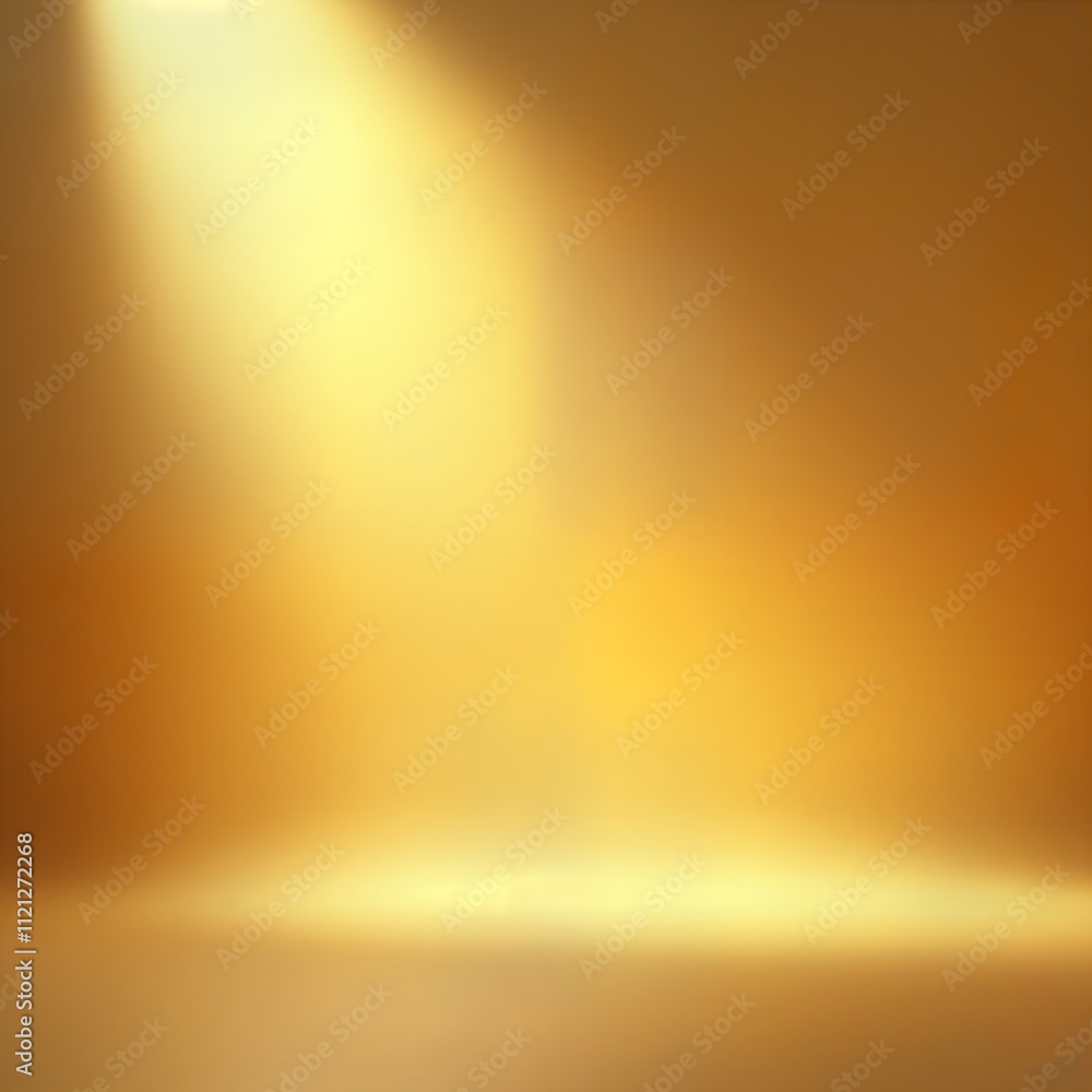 Poster empty studio backdrop in warm gold gradient. soft light highlights smooth surface. ideal for product