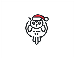 Christmas Owl Logo Design Icon Vector Illustration. Merry Christmas
