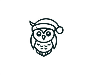 Naklejka premium Christmas Owl Logo Design Icon Vector Illustration. Merry Christmas