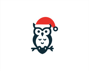 Christmas Owl Logo Design Icon Vector Illustration. Merry Christmas