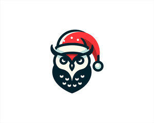 Christmas Owl Logo Design Icon Vector Illustration. Merry Christmas