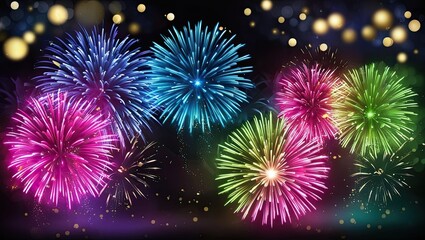 Fototapeta premium Glowing Fireworks with Golden Bokeh on a Dark Festive Background