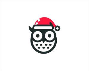 Christmas Owl Logo Design Icon Vector Illustration. Merry Christmas