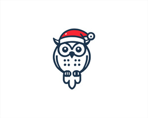 Christmas Owl Logo Design Icon Vector Illustration. Merry Christmas