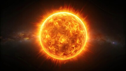 Fototapeta premium Orange sun shining brightly against a dark black background, orange, sun, bright, vibrant, contrast, colorful, sky, nature