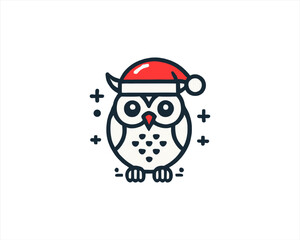Christmas Owl Logo Design Icon Vector Illustration. Merry Christmas
