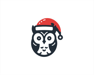 Christmas Owl Logo Design Icon Vector Illustration. Merry Christmas