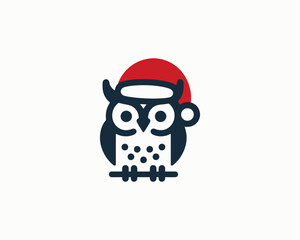 Christmas Owl Logo Design Icon Vector Illustration. Merry Christmas