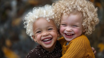 Obraz premium laughing children african american and albino