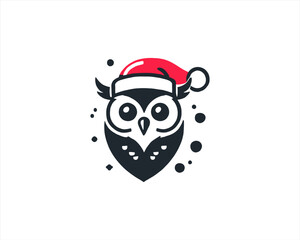 Christmas Owl Logo Design Icon Vector Illustration. Merry Christmas