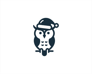 Christmas Owl Logo Design Icon Vector Illustration. Merry Christmas