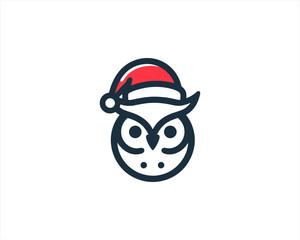 Fototapeta premium Christmas Owl Logo Design Icon Vector Illustration. Merry Christmas