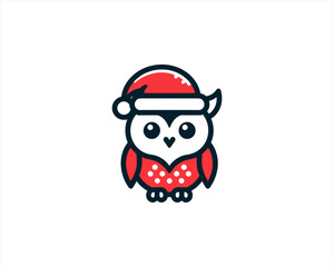 Christmas Owl Logo Design Icon Vector Illustration. Merry Christmas