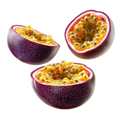 Vibrant and Fresh Passion Fruit Halves Showcasing Juicy Pulp in Stunning Detail