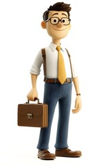 Cartoon Businessman Carrying Briefcase Smiling Happily
