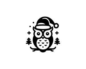 Christmas Owl Logo Design Icon Vector Illustration. Merry Christmas