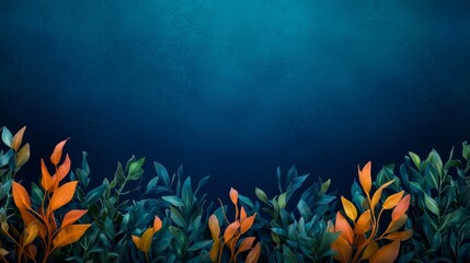 A vibrant blue background adorned with golden leaves, creating a striking contrast that evokes a sense of nature and tranquility.
