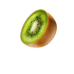 Vibrantly Cut Kiwi Half Showcasing Its Lush Green Flesh and Unique Texture on a White Background