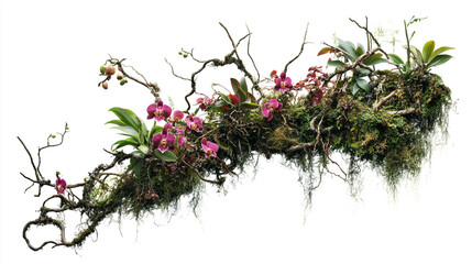 Orchids  Moss  Vines  Tropical Plants  Hanging Garden  Isolated  White Background