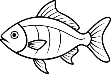 Fish icon in outline style isolated on white background. Seafood symbol stock vector illustration.