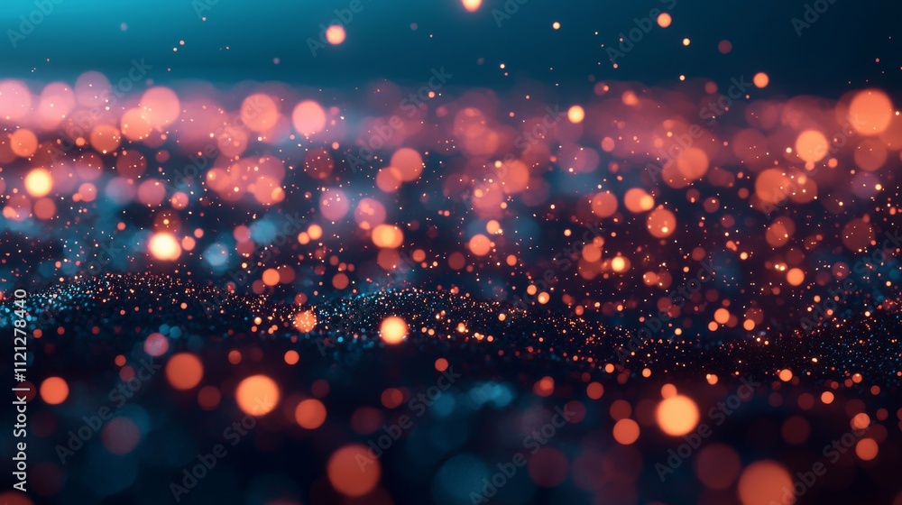 Poster a vibrant display of glowing particles creates a mesmerizing bokeh effect, blending warm and cool co