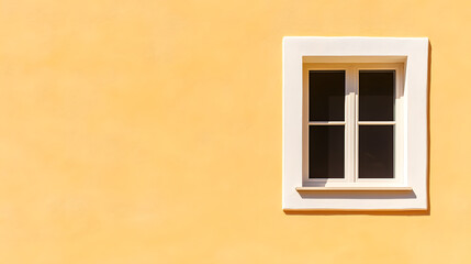 Stucco yellow wall is illuminated by the harsh midday sun, creating bold, strong shadows that highlight the texture and architectural details