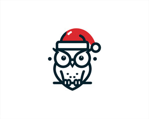 Christmas Owl Logo Design Icon Vector Illustration. Merry Christmas