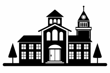 School Building silhouette black vector illustration and white background