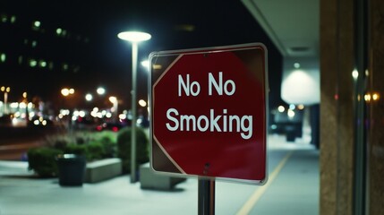 No Smoking Sign at Night in Urban Area