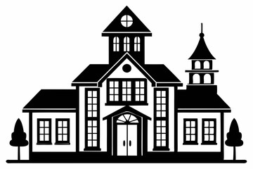 School Building silhouette black vector illustration and white background