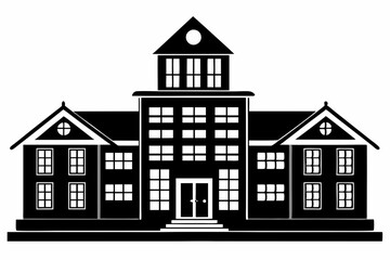 School Building silhouette black vector illustration and white background