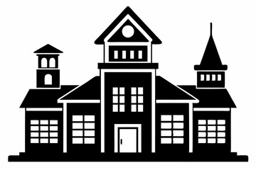 School Building silhouette black vector illustration and white background