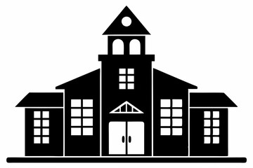 School Building silhouette black vector illustration and white background