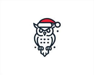 Christmas Owl Logo Design Icon Vector Illustration. Merry Christmas