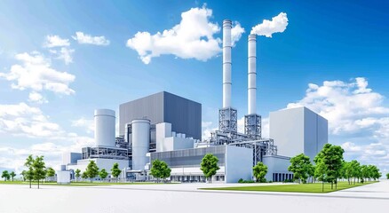 Obraz premium A complex of modern buildings with smokestacks symbolizing manufacturing and production.