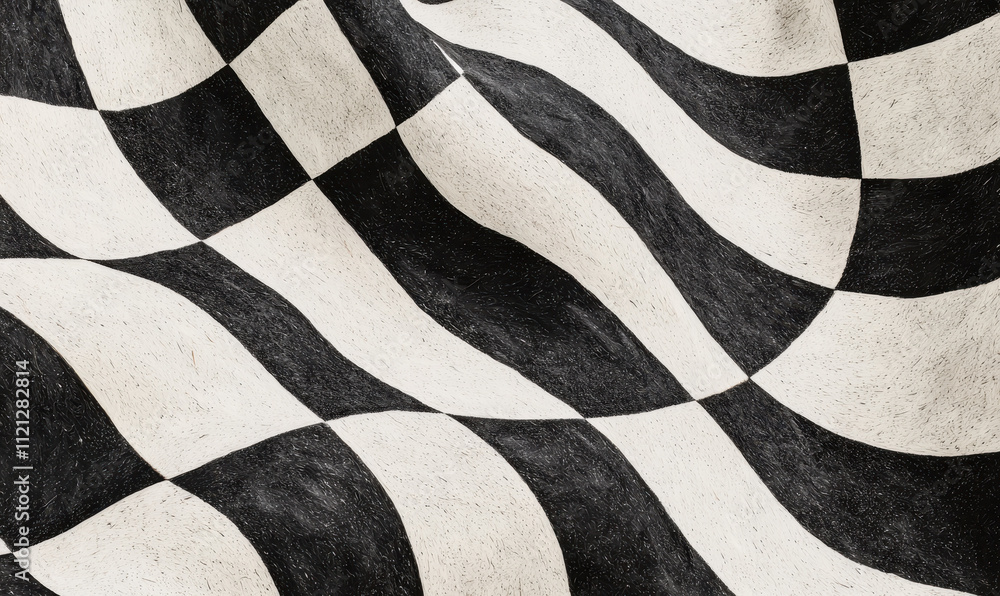 Poster abstract black and white checkered pattern with wavy texture