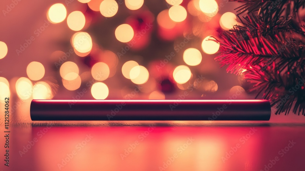 Poster conceptual image of a loading bar beneath a christmas tree, festive bokeh lights creating a holiday 
