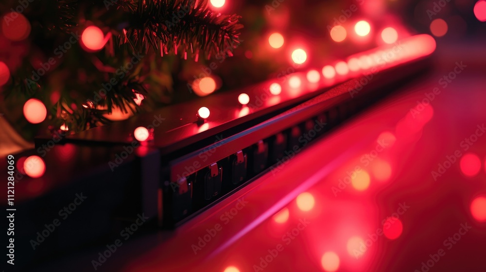 Poster conceptual image of a loading bar beneath a christmas tree, festive bokeh lights creating a holiday 
