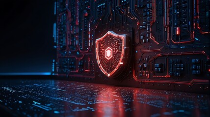 3D Cybersecurity Concept with Glowing Digital Shield