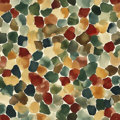 randomly shaped watercolor pattern with predominant green, brown and red colors, watercolor style