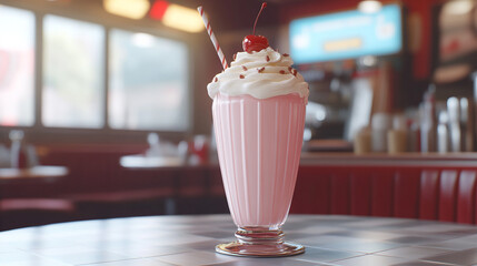Strawberry milkshake in retro diner