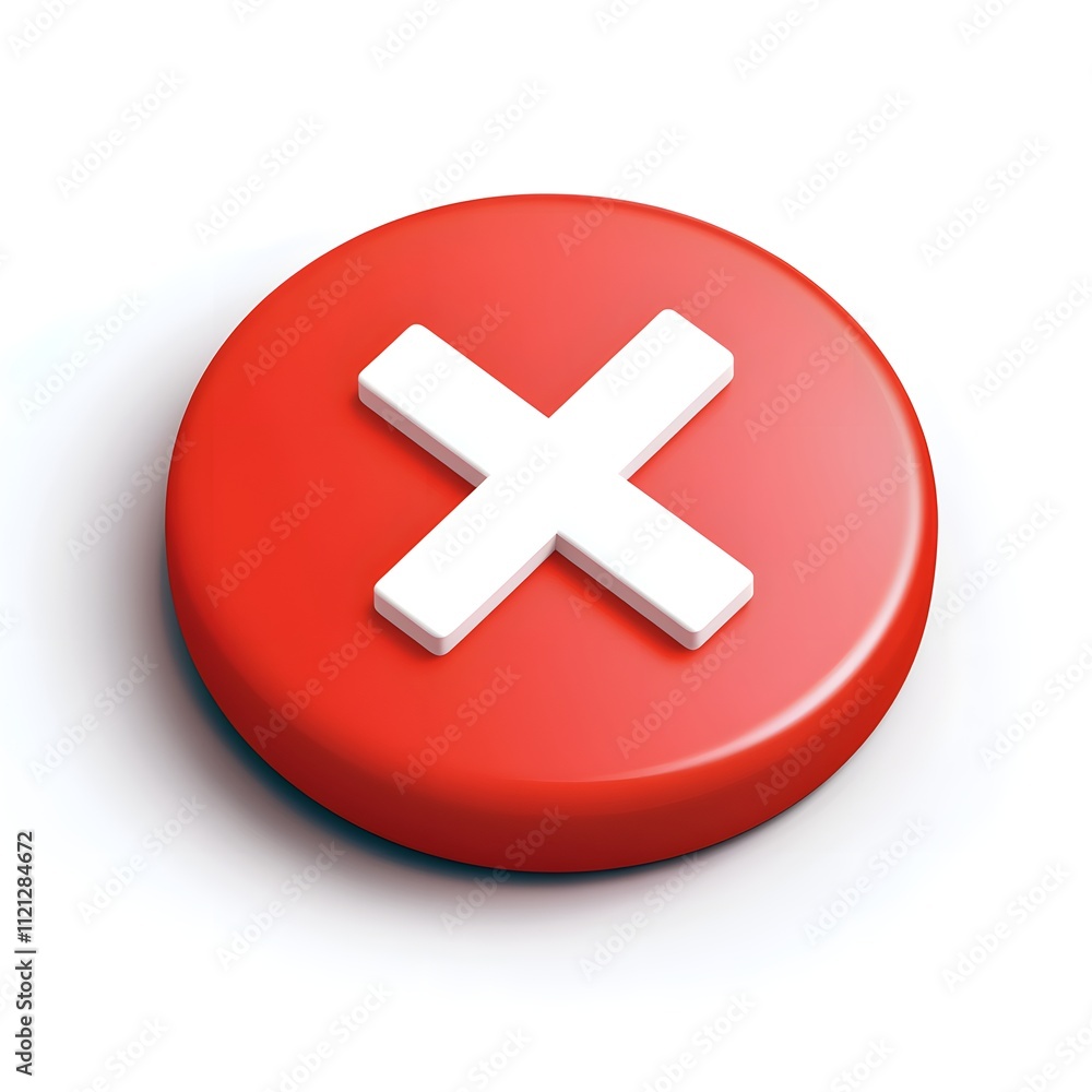 Poster red circle button with white cross symbol