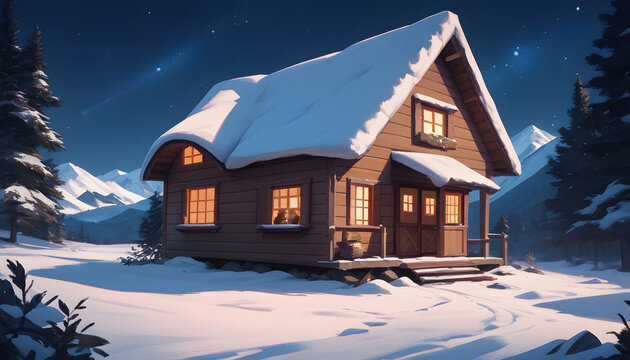 Christmas house in the snow-background