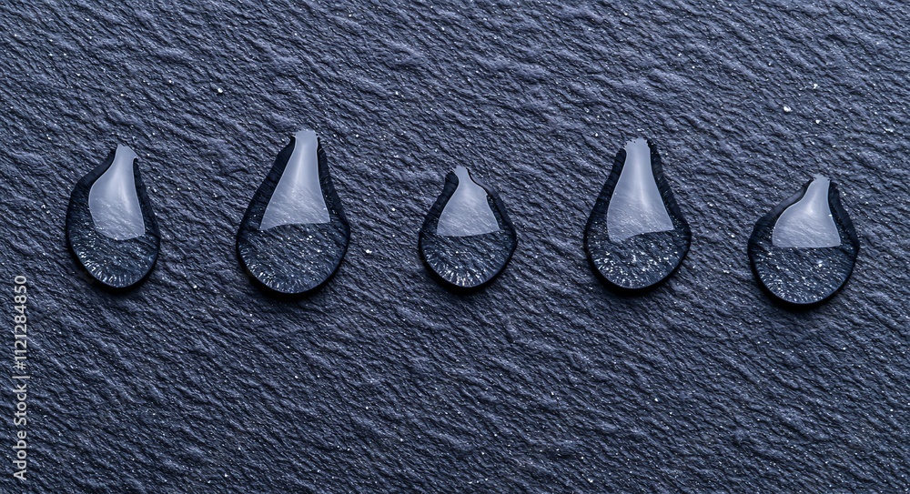 Poster an abstract wet texture, scattered pure aqua blobs pattern, and condensation drops on black glass ar