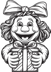 Cute doll with christmas gift box illustration .