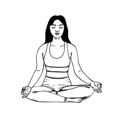 Silhouette of a female human body sitting in a lotus position. Meditating body silhouette illustration isolated on white background design