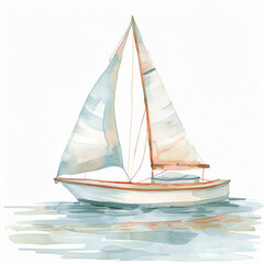 Fototapeta premium Watercolor Sailboat on Calm Waters Tranquil Maritime Artwork for Nautical Enthusiasts