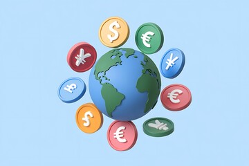 "Dollars and Euros Symbols Revolving Around Earth Globe Icon Representing Global Economy