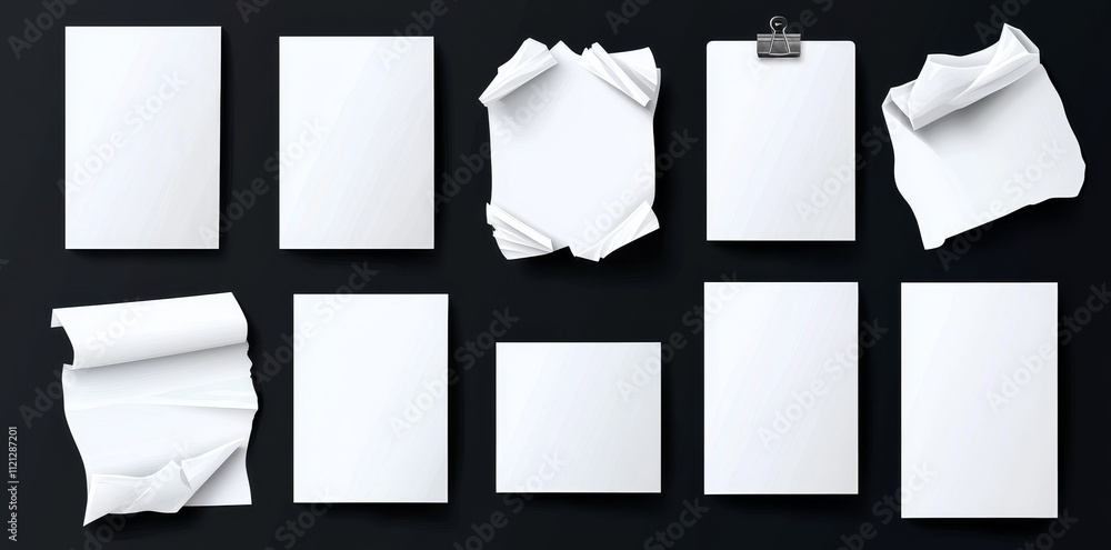 Aufkleber modern realistic set of blank circle and rectangular sticky labels with folds, glued paper patches, 