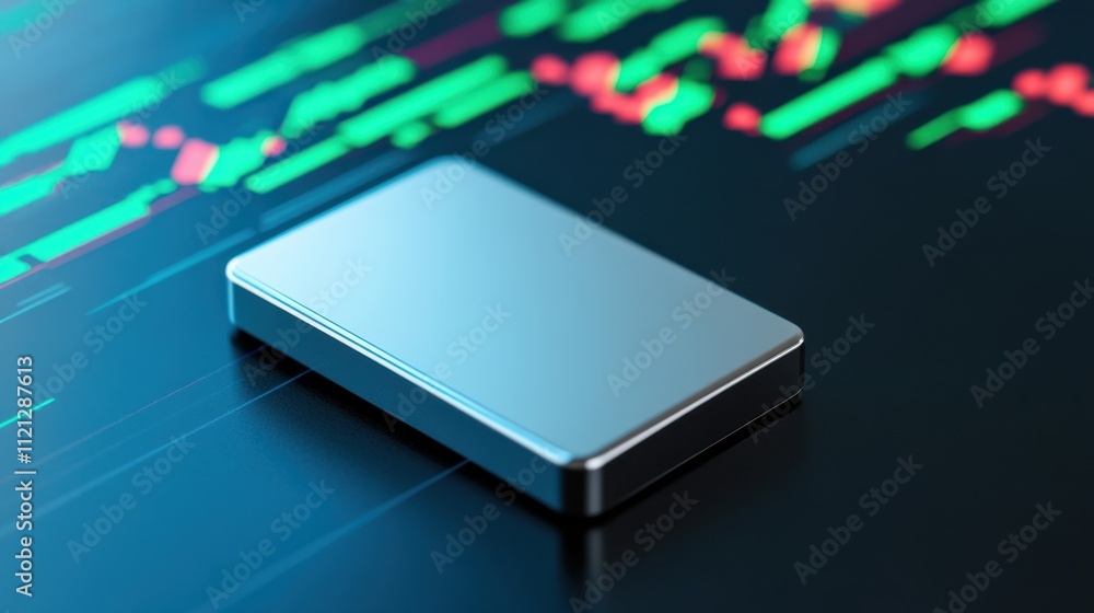 Poster modern technology concept with device on digital background of data analytics